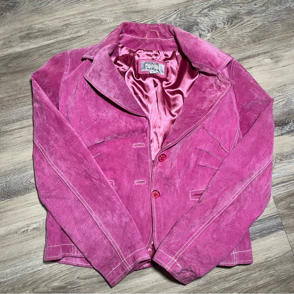 Wilson’s maxima vintage pink leather blazer button jacket large - Picture 2 of 4
